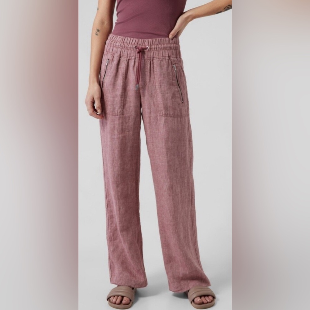 Athleta Wide-Leg Linen-Blend Pants in Dusty Mauve